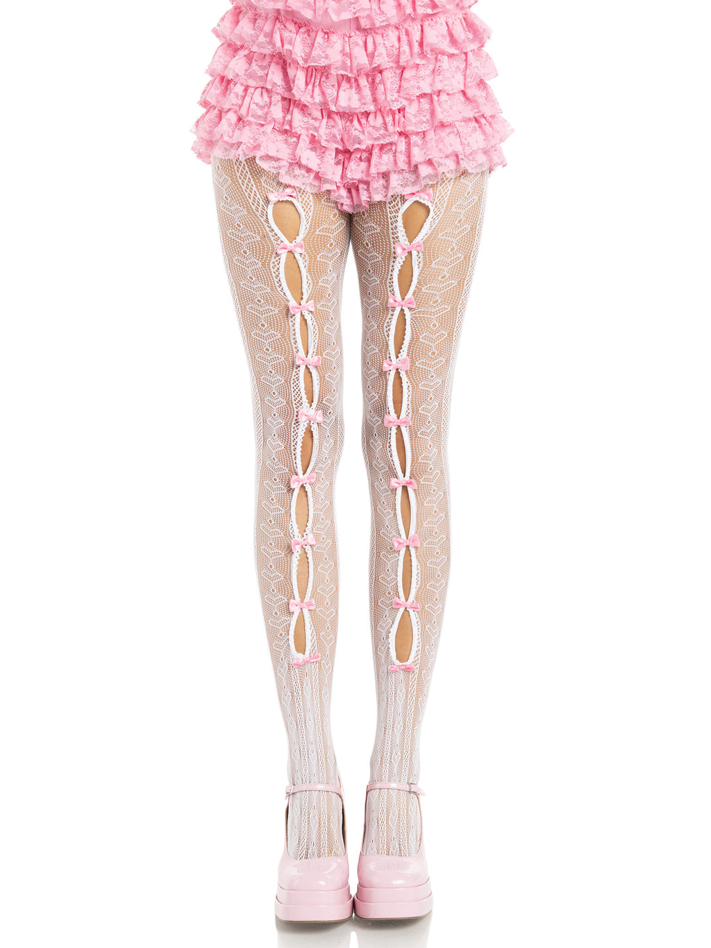 Sweetheart Striped Net Tights With Keyhole And Mini Bow Detail