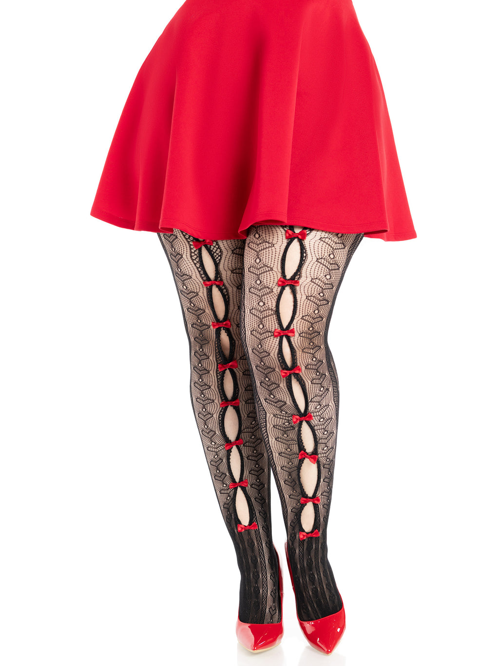 Sweetheart Striped Net Tights With Keyhole And Mini Bow Detail