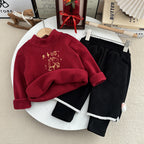 Sweatshirt Set Winter Fleece-Lined Thickened One-Piece Fleece Baby Korean-Style Fake Two-Piece Pants Set by Baby Joy