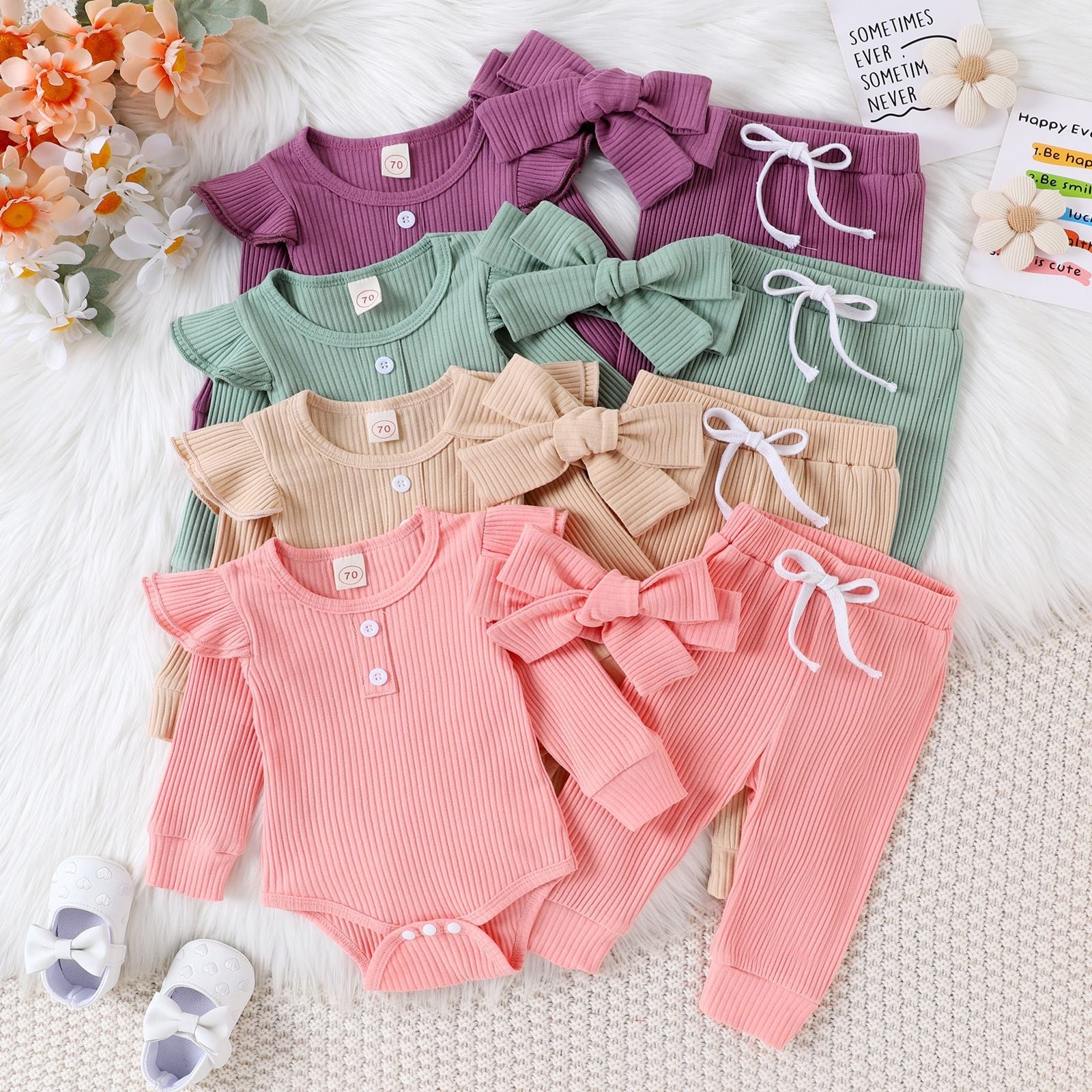 Casual Ribbed Long-sleeve Romper With Cap Sleeves by Baby Joy