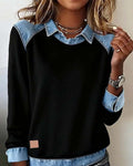 Denim Collar Patchwork Pullover Knitwear Top – Women’s Street Style by FitiqueFit