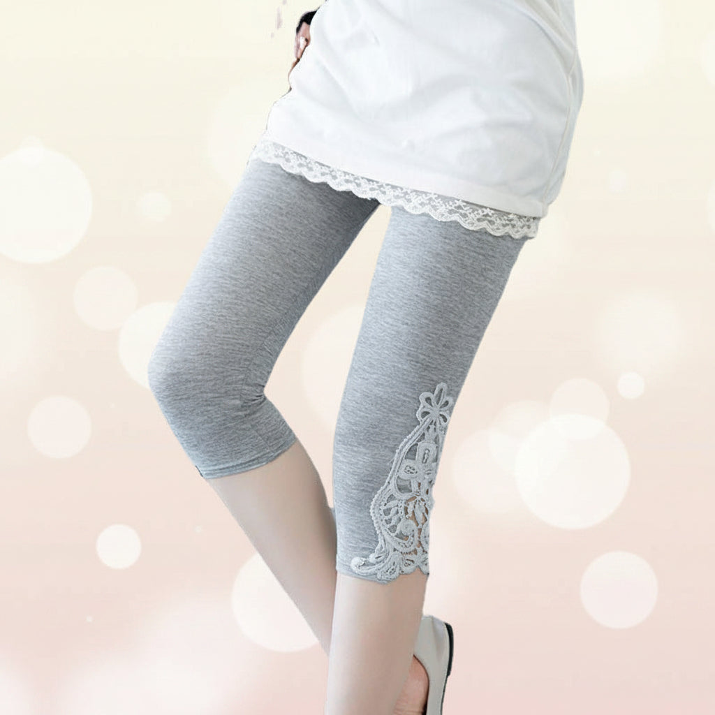 Women’s Lace Trim Stretch Leggings – Fashion Bottoming Pants by FitiqueFit