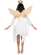 2 PC Metallic Angel Costume Kit: gold angel wings and tinsel halo headband, back view.