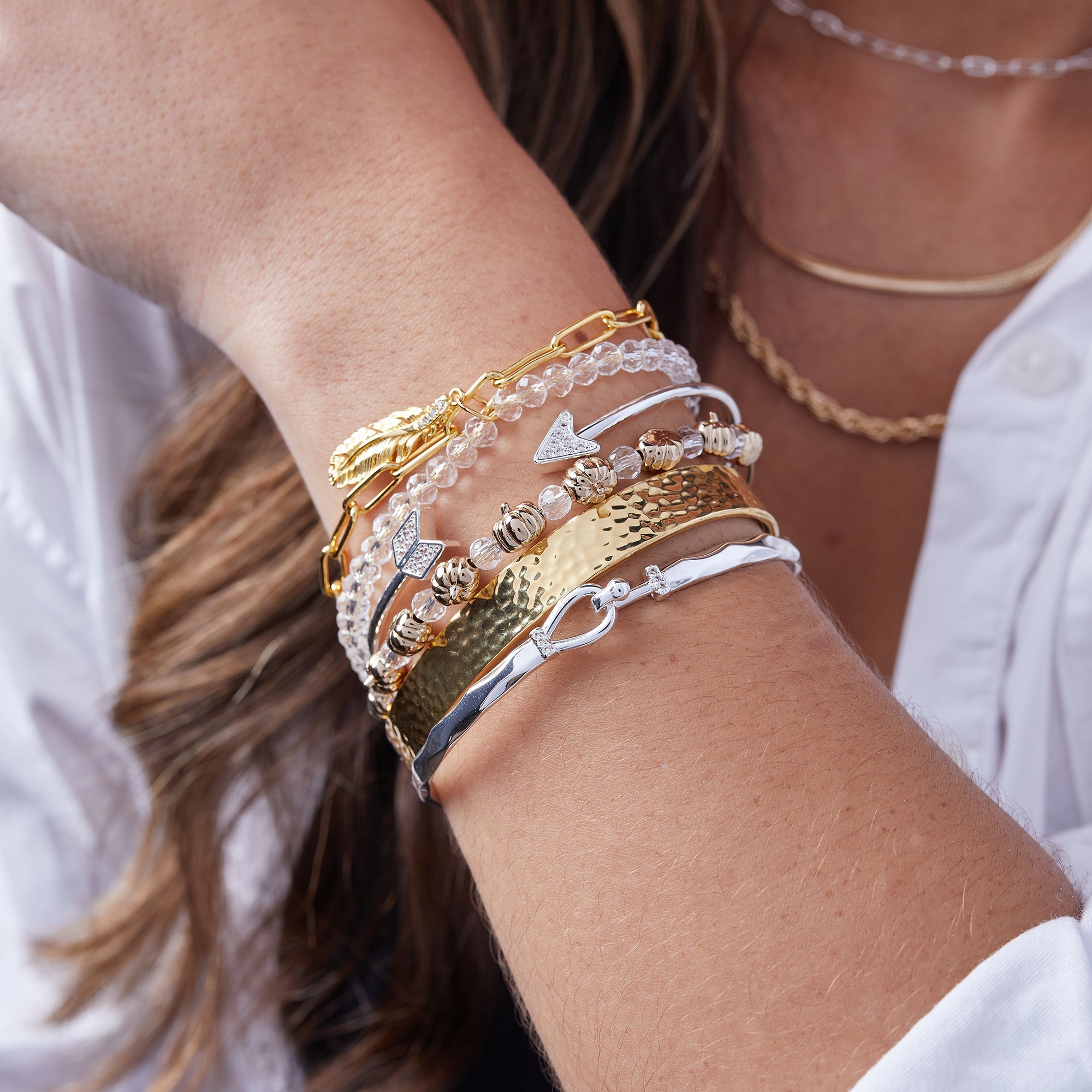 Pumpkin + Crystal Beaded Bangle by ALEX AND ANI