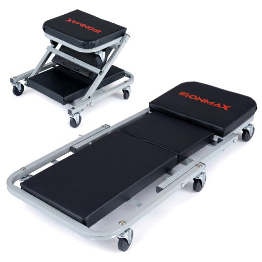 36" 2-in-1 Mechanic Creeper and Z-Seat with 6 Swivel Casters-Black by LuxuryLifeWay Online Store