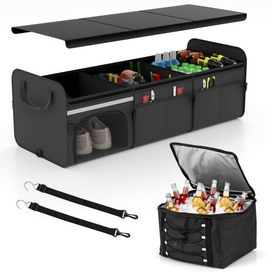18 Gal Car Trunk Organizer with Lid 3-Compartment Portable Storage Box-Black by LuxuryLifeWay Online Store
