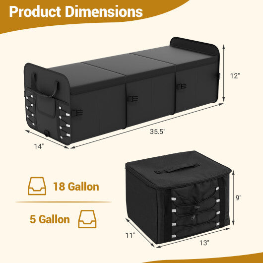 18 Gal Car Trunk Organizer with Lid 3-Compartment Portable Storage Box-Black by LuxuryLifeWay Online Store