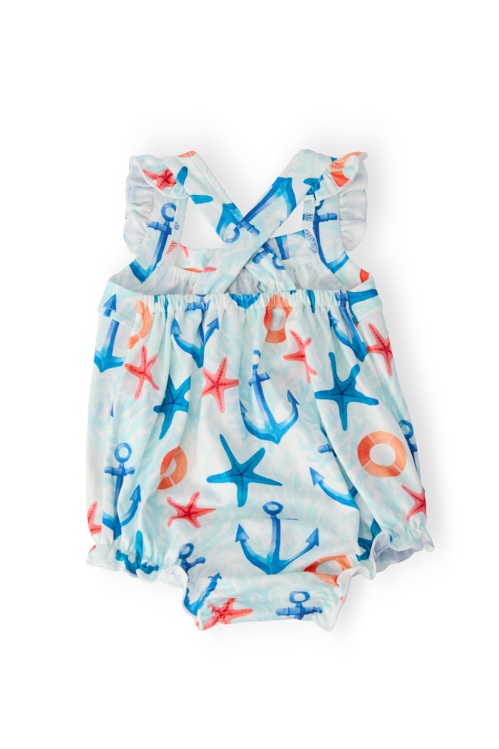 Anchors Away Ruffle Cross Back Romper by Mila & Rose ®