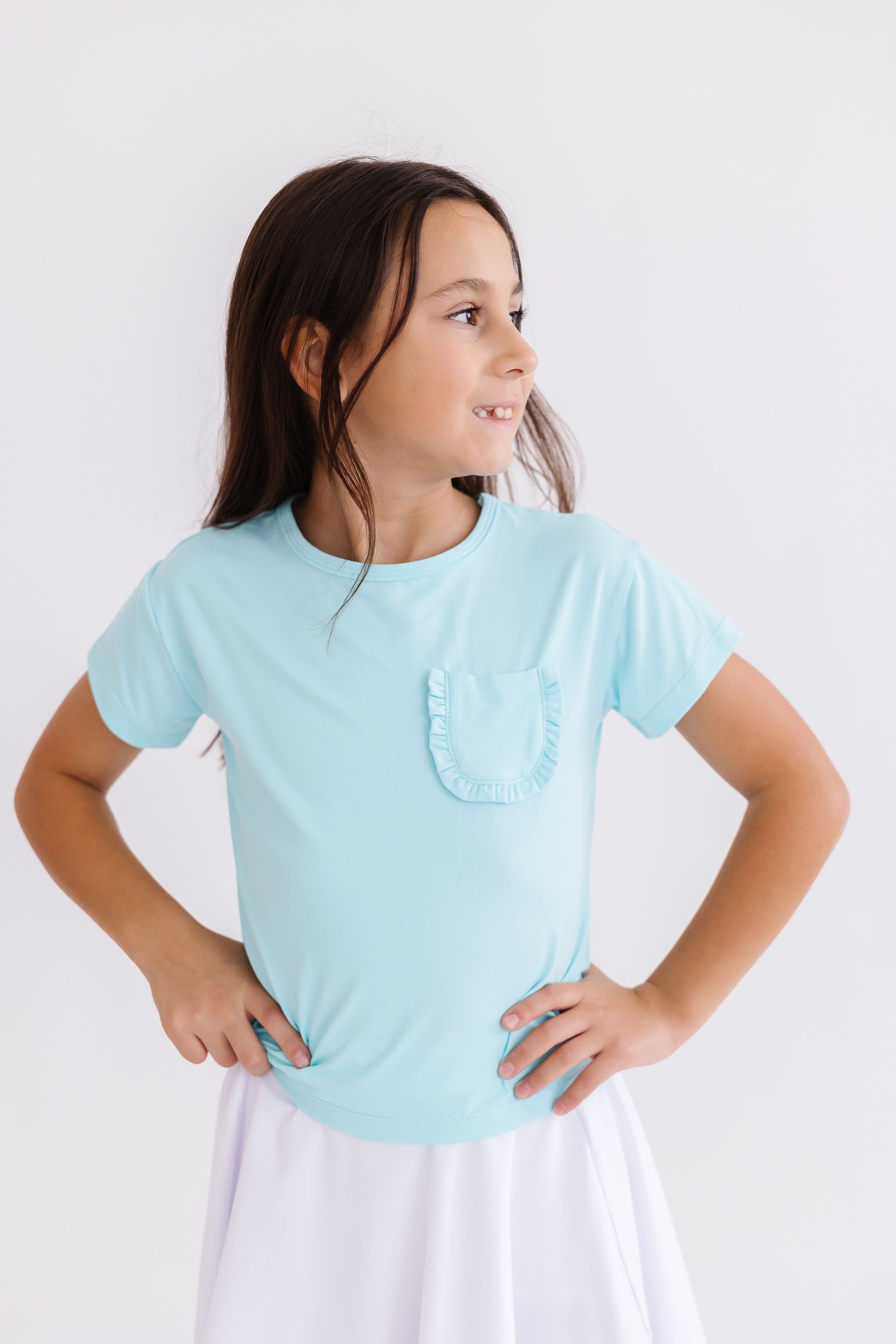 Aqua Ruffle Pocket Tee by Mila & Rose ®