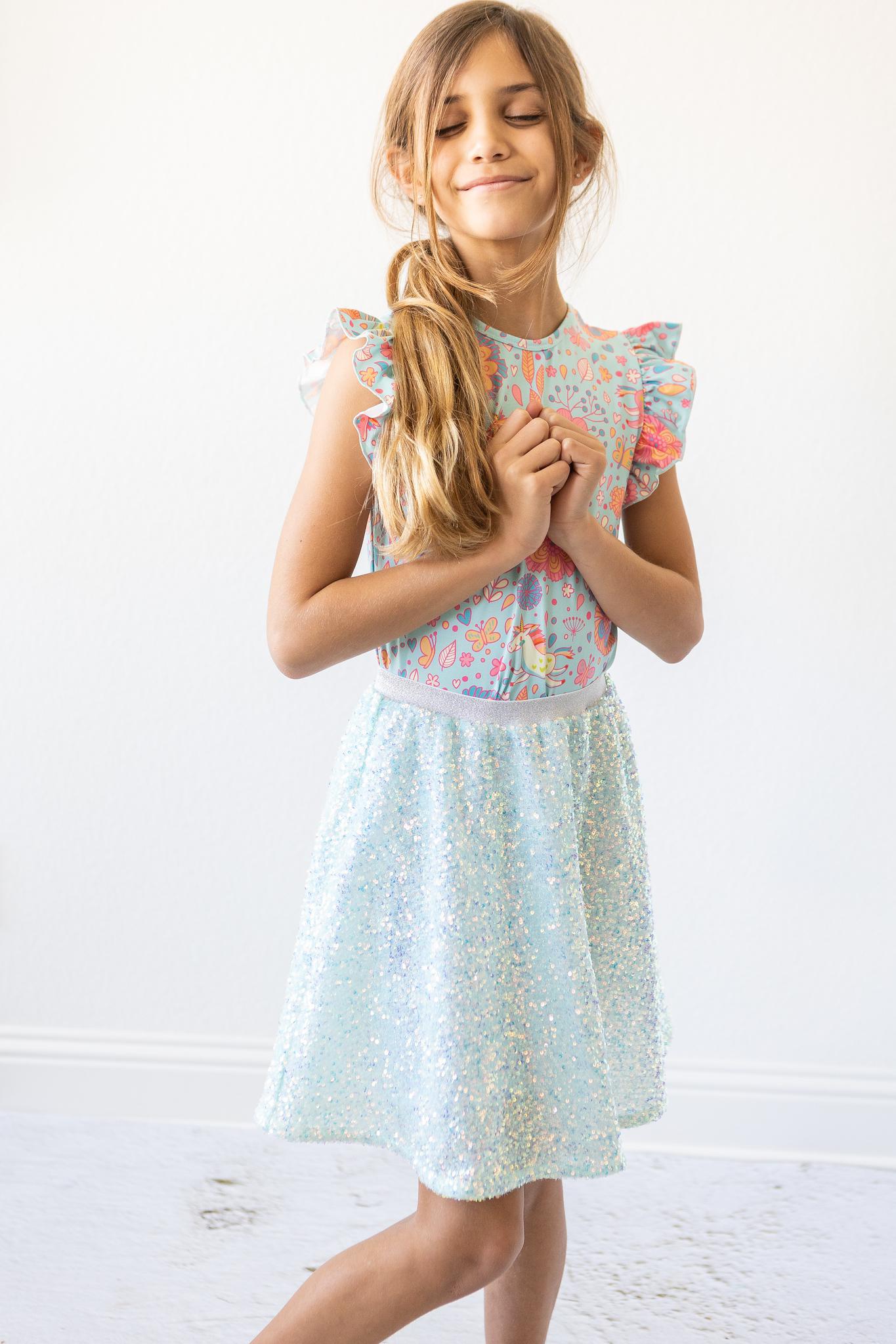 Aqua Sequin Twirl Skort by Mila & Rose ®