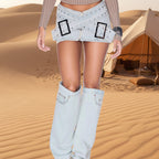 Women's Light Blue Denim Mini Skirt – Bodycon Cross-Over Buckle Design