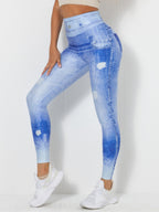 Denim-Look Peach Butt Yoga Leggings – Slim Fit Fitness Workout Pants