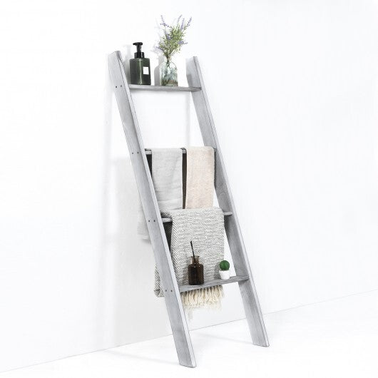 4-Tier Wall Leaning Ladder Shelf Stand-Gray by LuxuryLifeWay Online Store