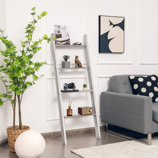 4-Tier Wall Leaning Ladder Shelf Stand-Gray by LuxuryLifeWay Online Store