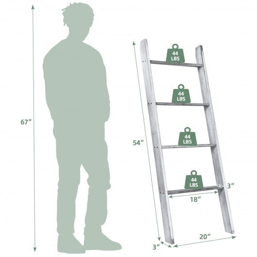 4-Tier Wall Leaning Ladder Shelf Stand-Gray by LuxuryLifeWay Online Store