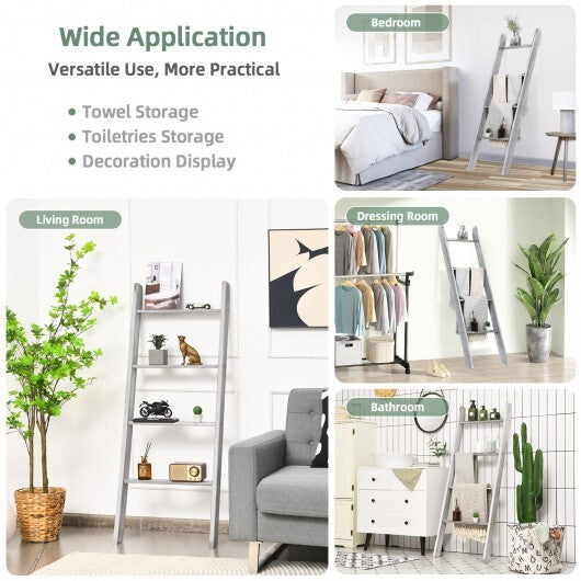 4-Tier Wall Leaning Ladder Shelf Stand-Gray by LuxuryLifeWay Online Store