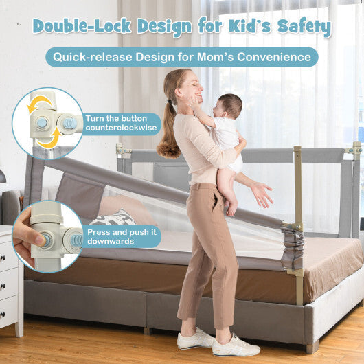 76.8 Inch Baby Bed Rail with Double Safety Child Lock-Gray by LuxuryLifeWay Online Store