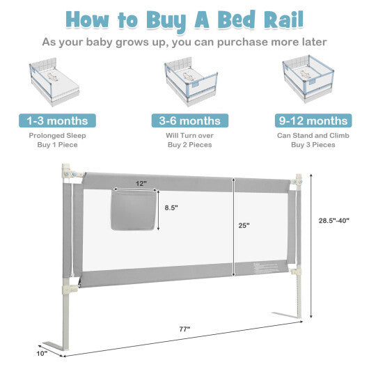 76.8 Inch Baby Bed Rail with Double Safety Child Lock-Gray by LuxuryLifeWay Online Store