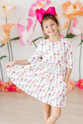 Ballerina Bows 3/4 Sleeve Pocket Twirl Dress by Mila & Rose ®