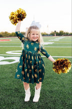 Baylor Green Bear 3/4 Sleeve Pocket Twirl Dress by Mila & Rose ®