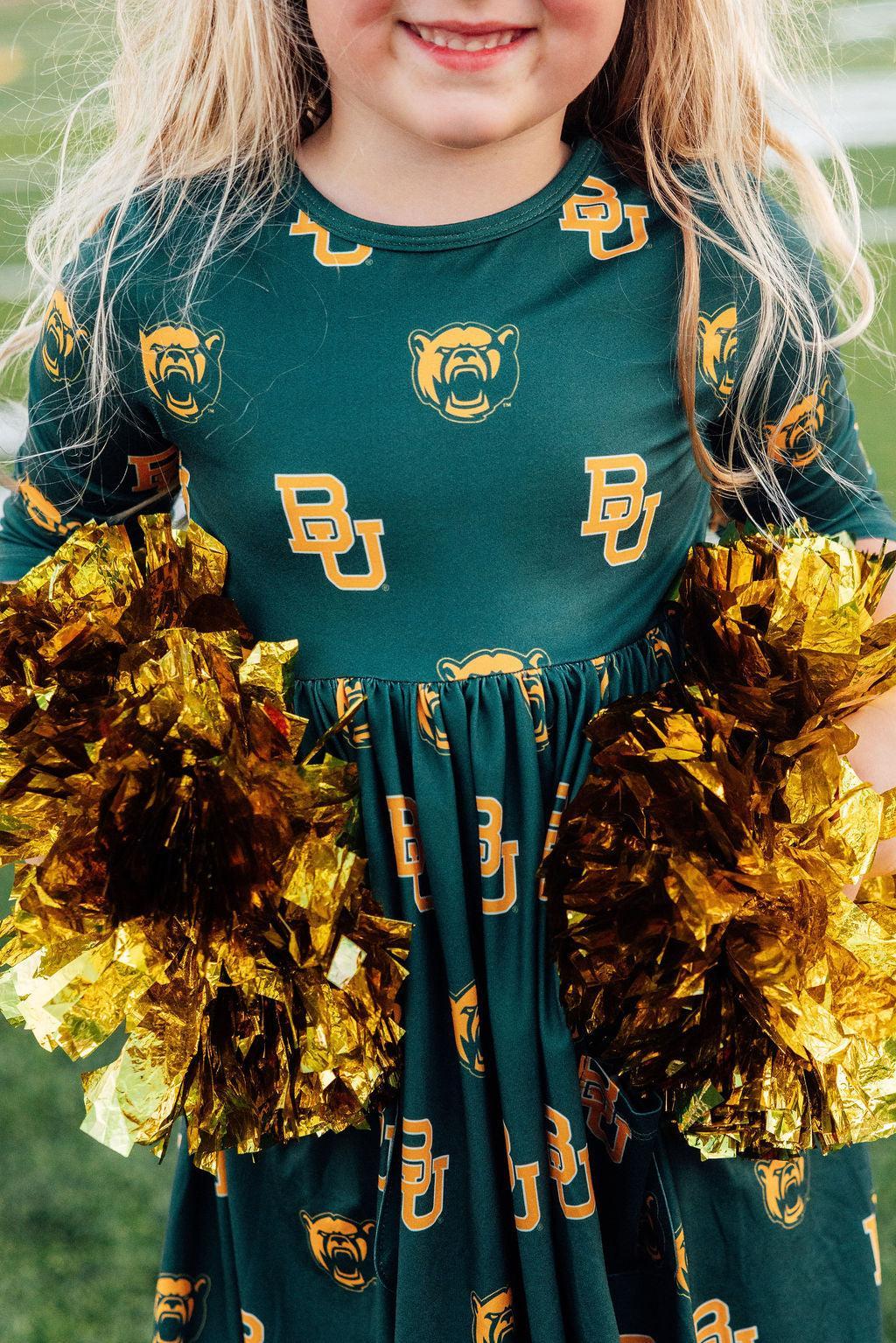 Baylor Green Bear 3/4 Sleeve Pocket Twirl Dress by Mila & Rose ®