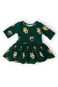 Baylor Green Bear 3/4 Sleeve Twirl Bodysuit by Mila & Rose ®