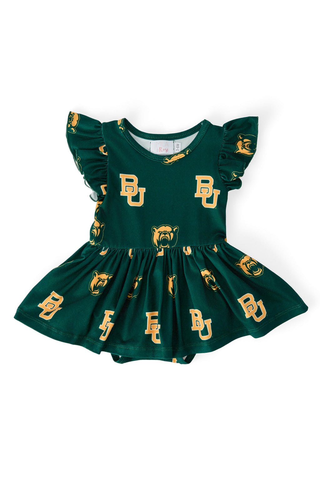 Baylor Green Bear S/S Flutter Twirl Bodysuit by Mila & Rose ®