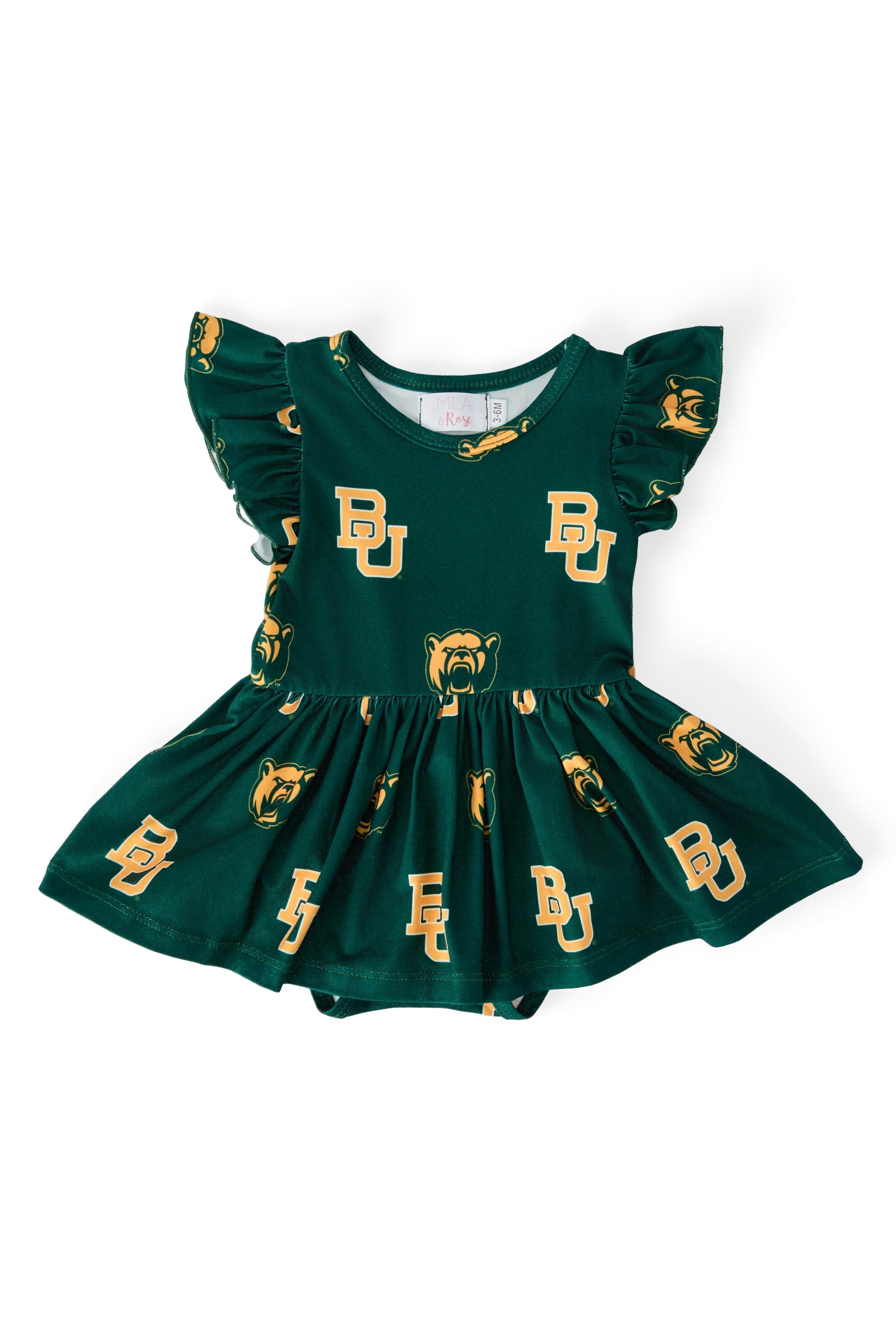 Baylor Green Bear S/S Flutter Twirl Bodysuit by Mila & Rose ®