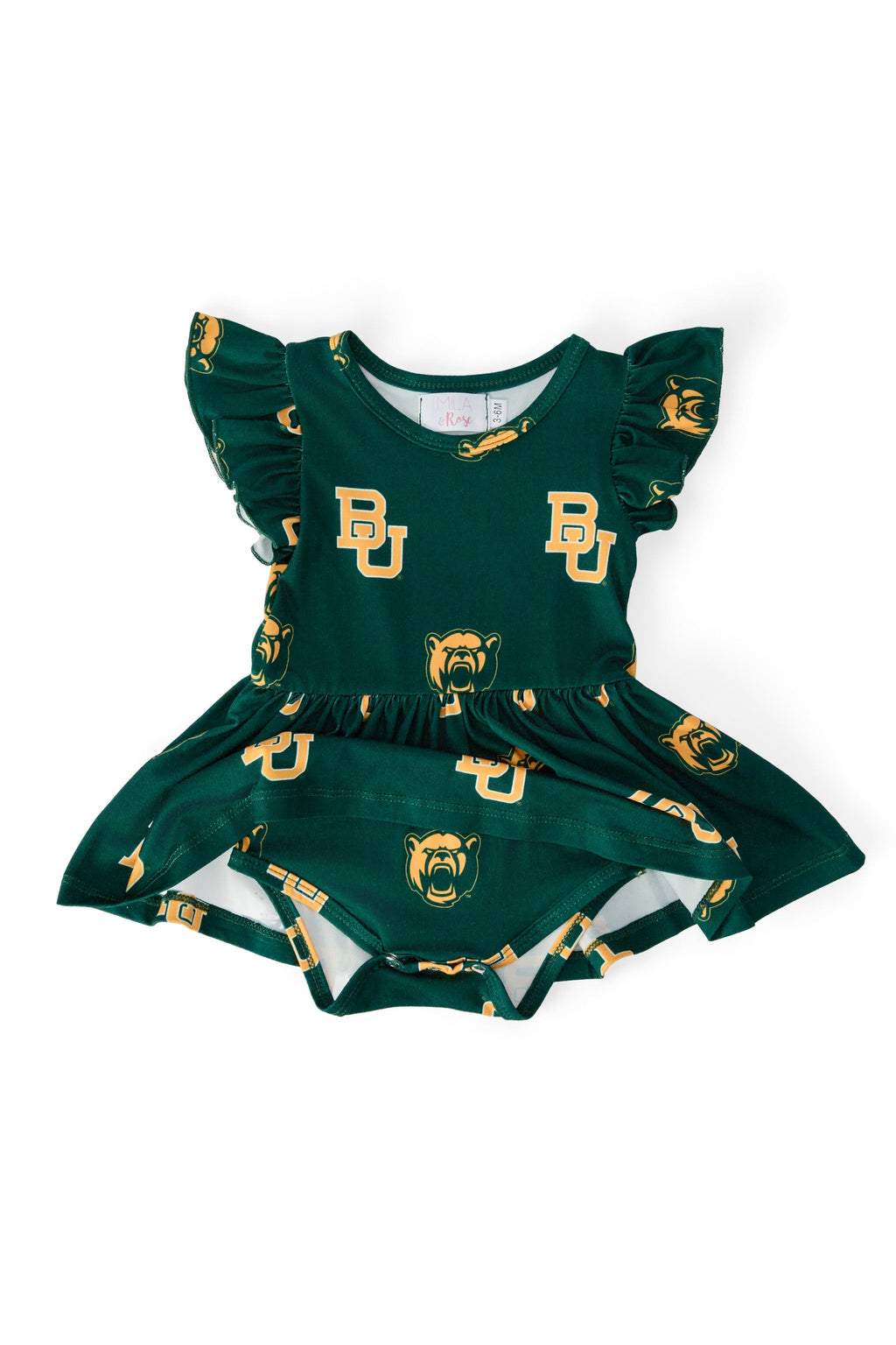 Baylor Green Bear S/S Flutter Twirl Bodysuit by Mila & Rose ®