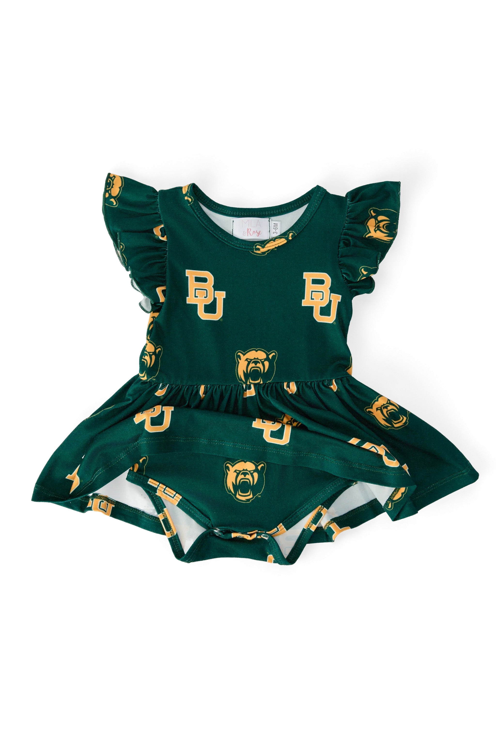 Baylor Green Bear S/S Flutter Twirl Bodysuit by Mila & Rose ®