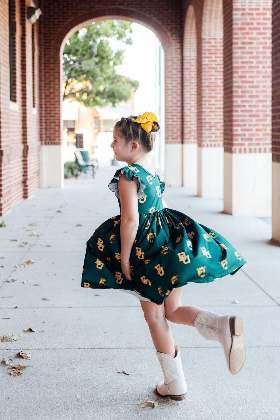 Baylor Green Bear Flutter Twirl Dress by Mila & Rose ®