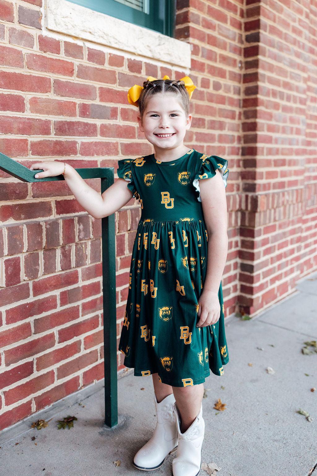 Baylor Green Bear Flutter Twirl Dress by Mila & Rose ®