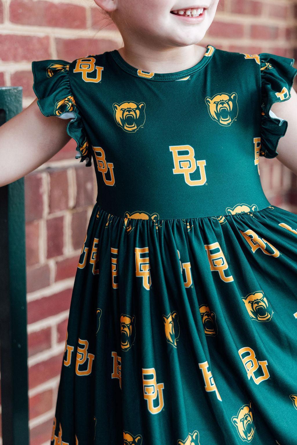 Baylor Green Bear Flutter Twirl Dress by Mila & Rose ®