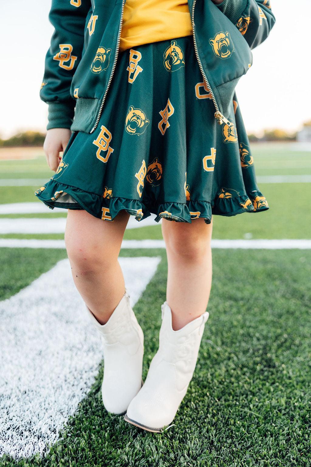 Baylor Green Bear Ruffle Twirl Skort by Mila & Rose ®