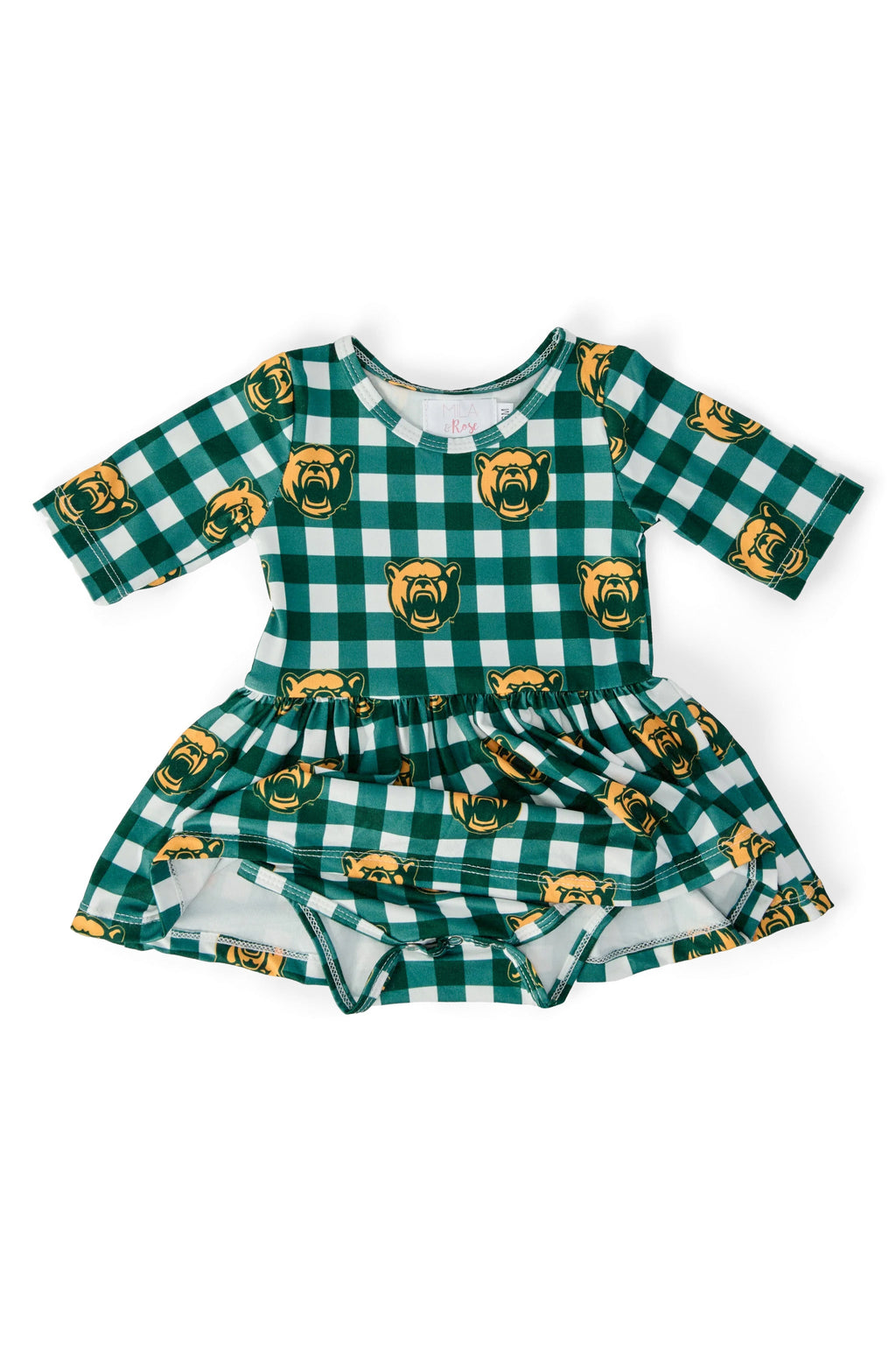 Baylor Plaid Bear 3/4 Sleeve Twirl Bodysuit by Mila & Rose ®
