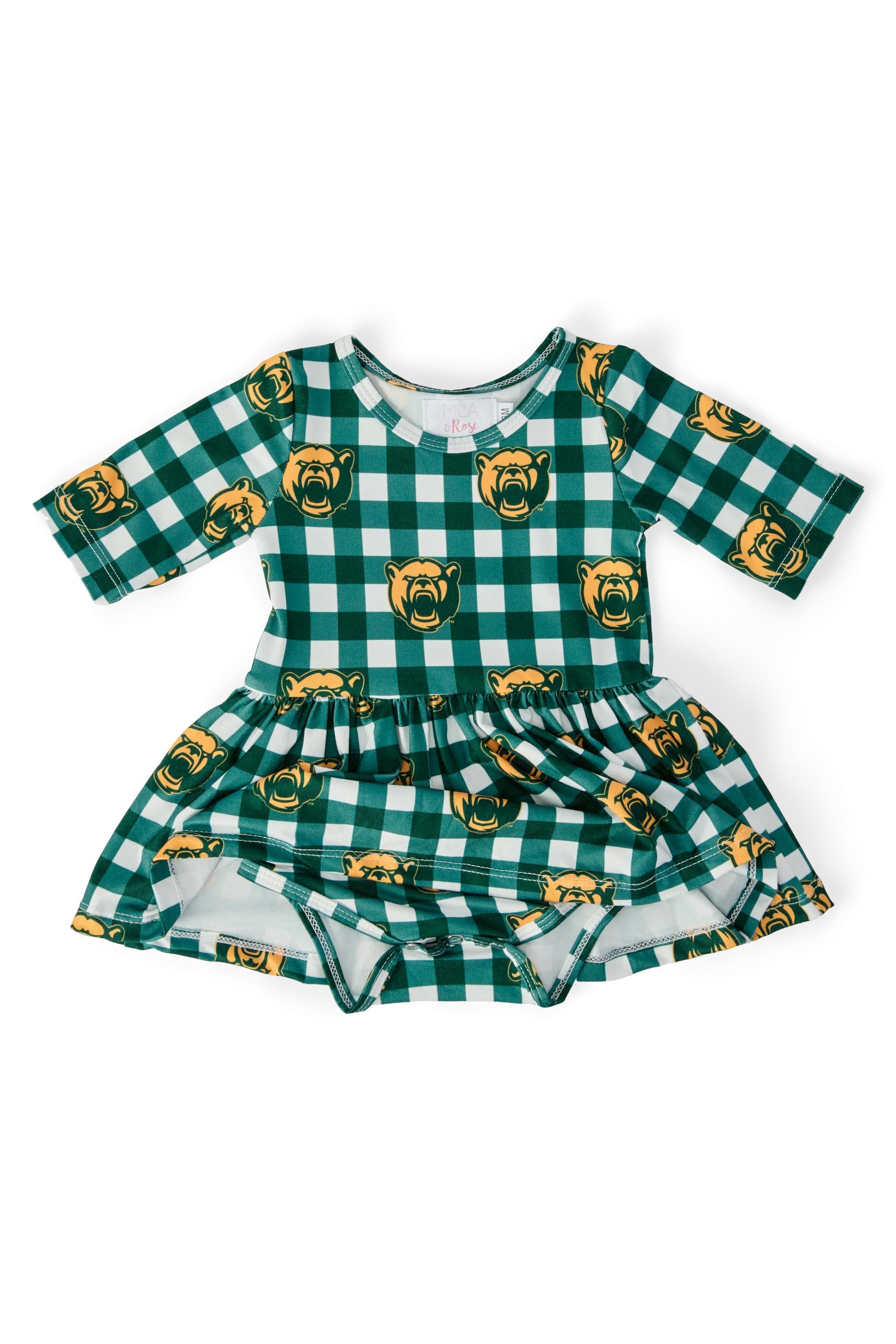 Baylor Plaid Bear 3/4 Sleeve Twirl Bodysuit by Mila & Rose ®