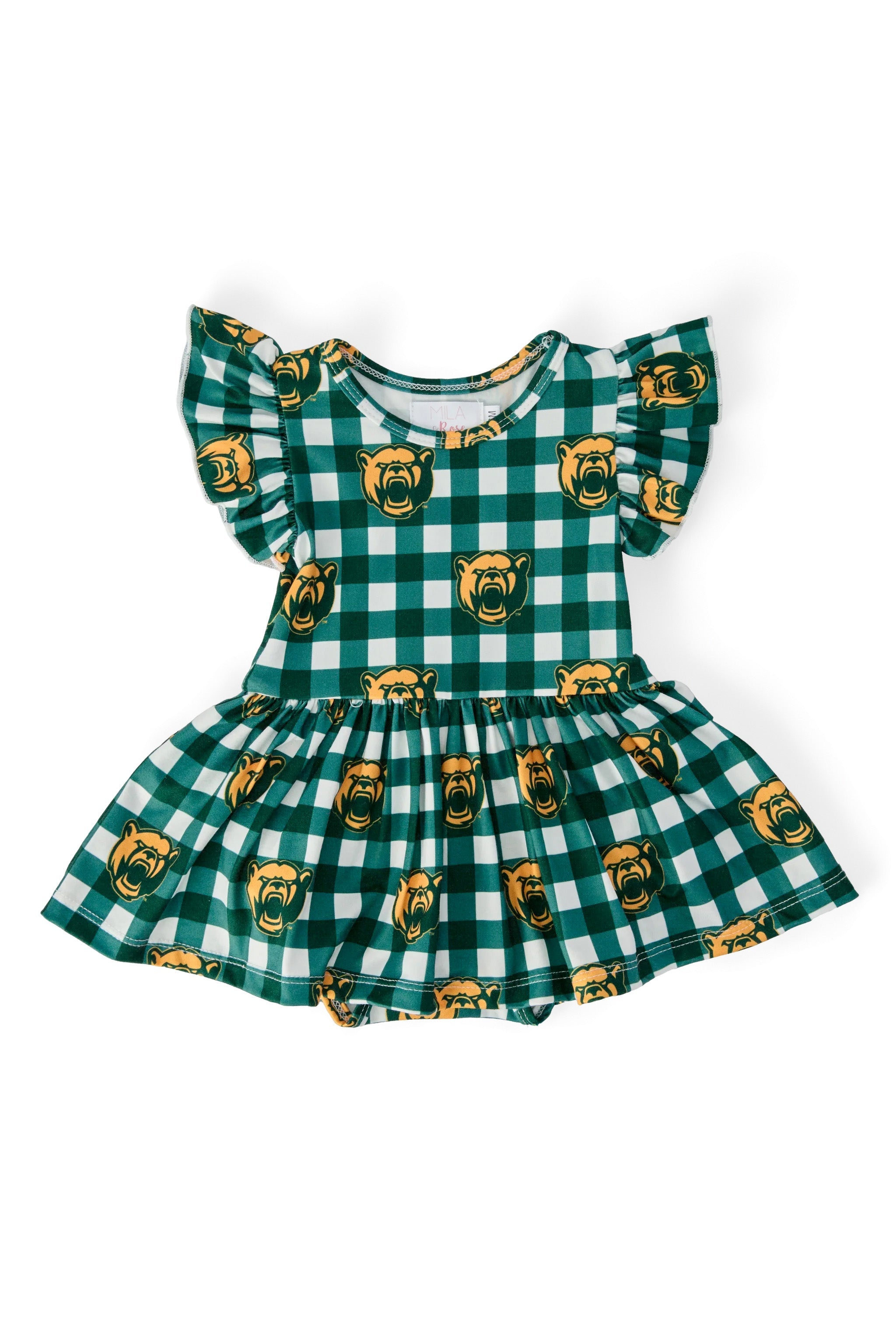 Baylor Plaid Bear S/S Flutter Twirl Bodysuit by Mila & Rose ®