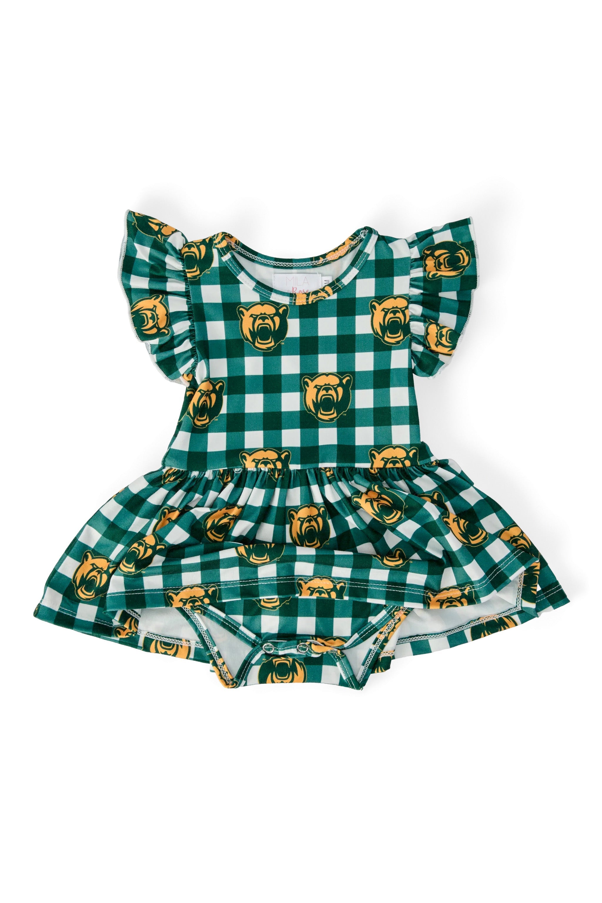 Baylor Plaid Bear S/S Flutter Twirl Bodysuit by Mila & Rose ®