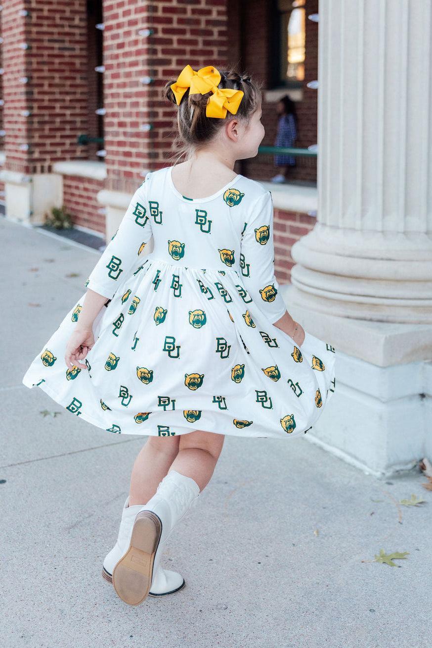 Baylor White Bear 3/4 Sleeve Pocket Twirl Dress by Mila & Rose ®