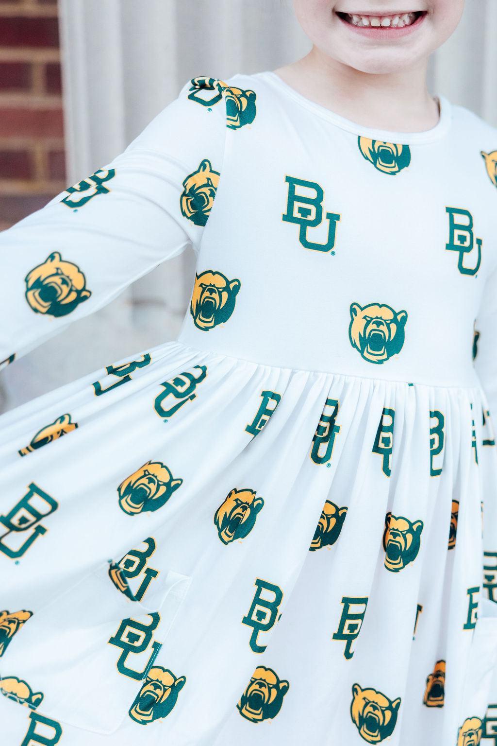 Baylor White Bear 3/4 Sleeve Pocket Twirl Dress by Mila & Rose ®