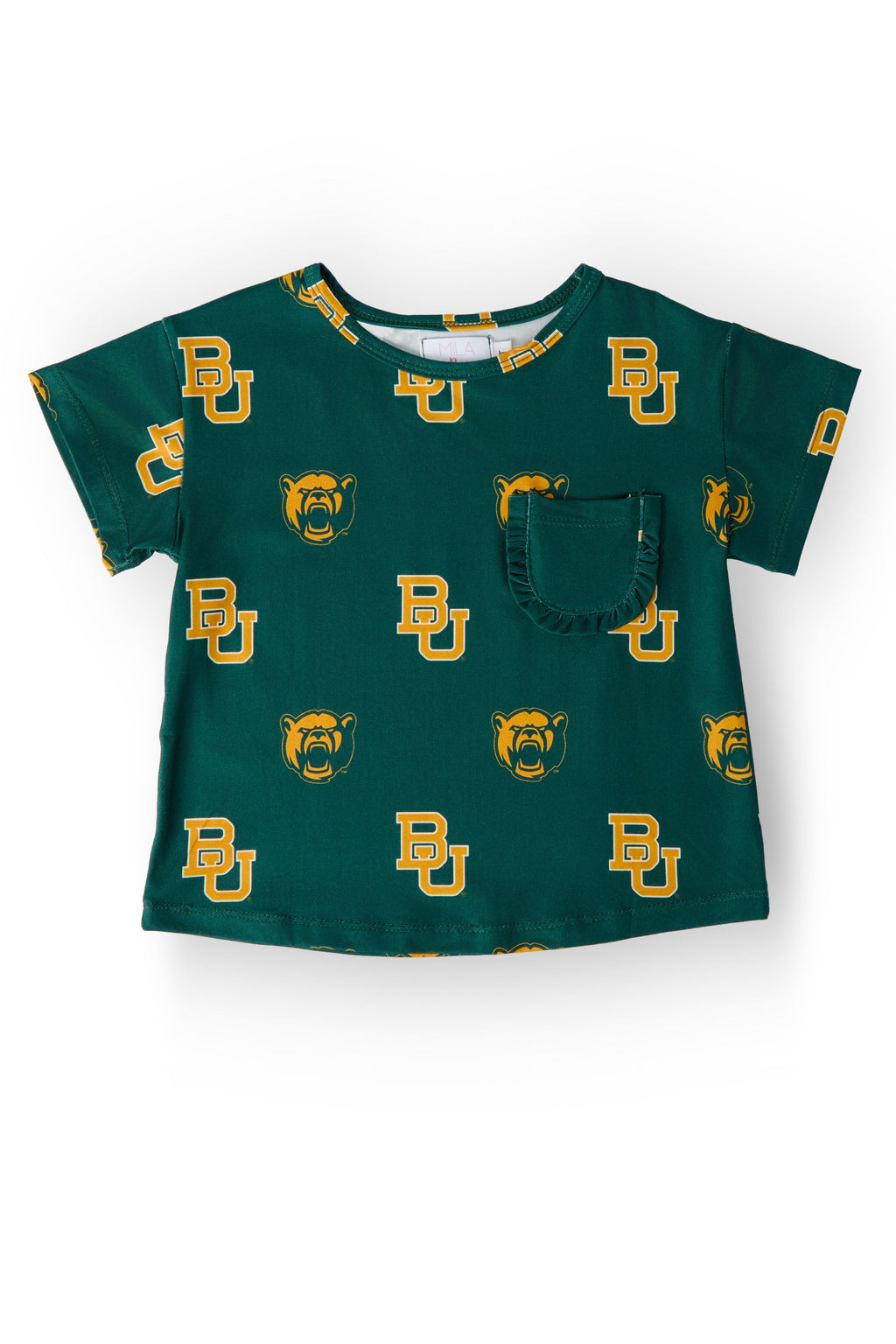 Baylor Green Bear Ruffle Pocket Tee by Mila & Rose ®