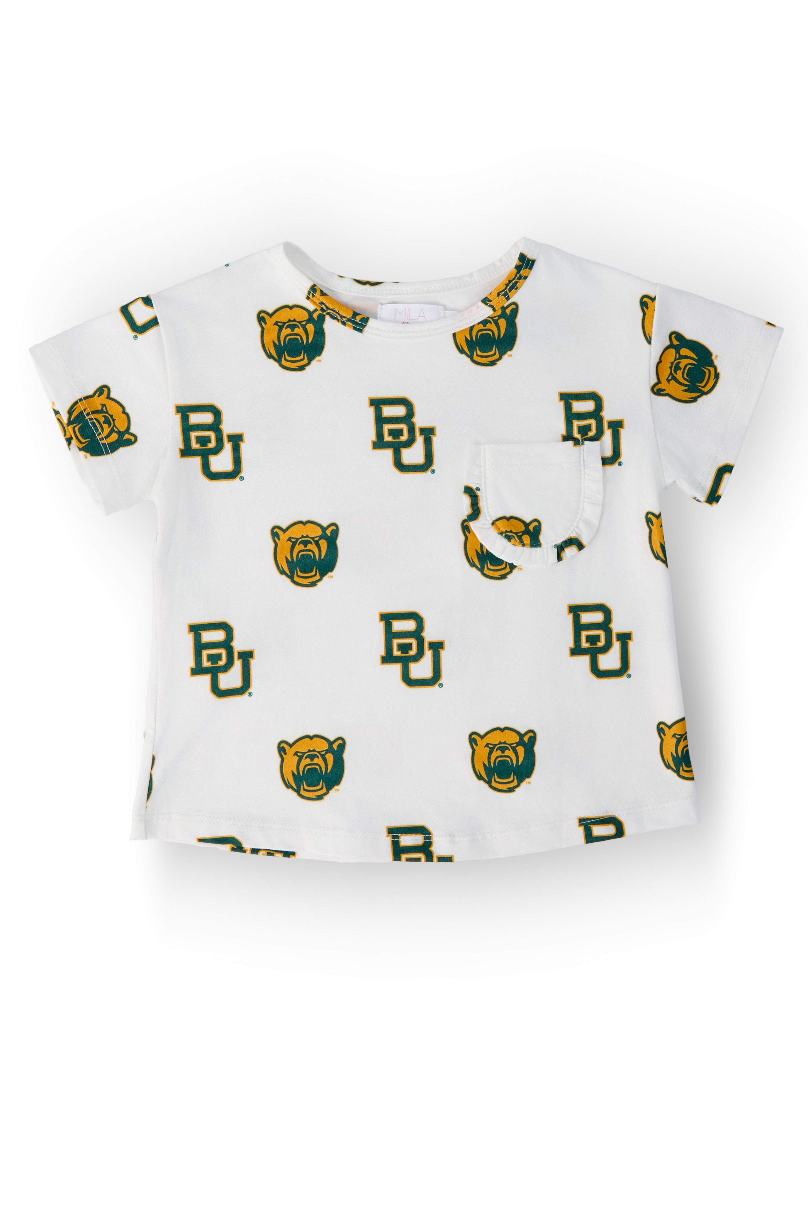 Baylor White Bear Ruffle Pocket Tee by Mila & Rose ®