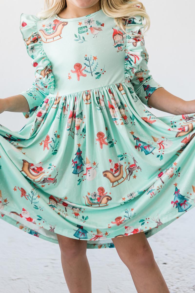 Believe in Your Elf 3/4 Sleeve Ruffle Twirl Dress by Mila & Rose ®