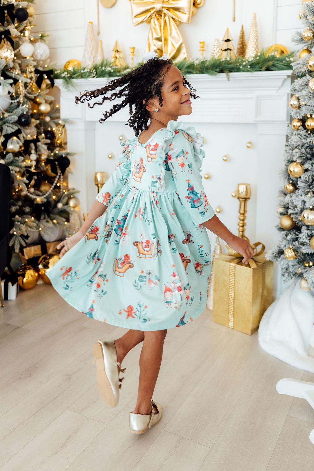 Believe in Your Elf 3/4 Sleeve Ruffle Twirl Dress by Mila & Rose ®