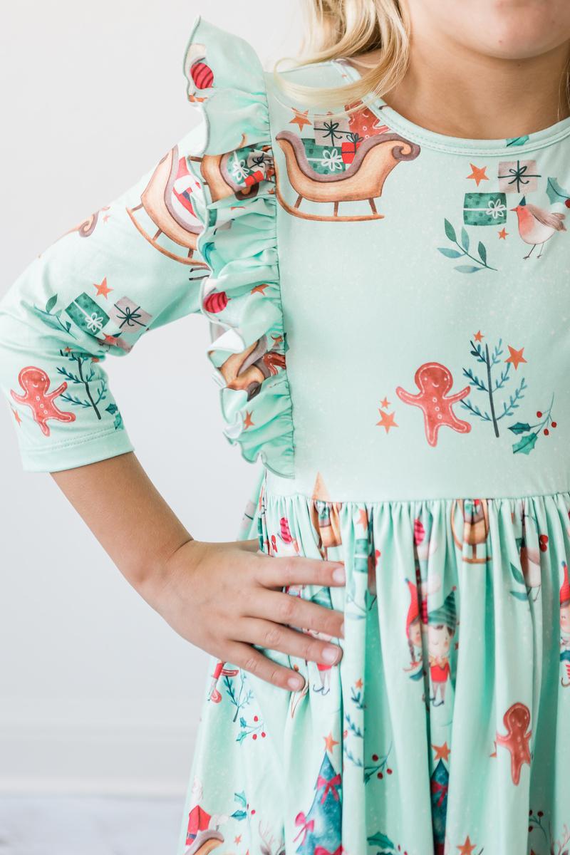 Believe in Your Elf 3/4 Sleeve Ruffle Twirl Dress by Mila & Rose ®