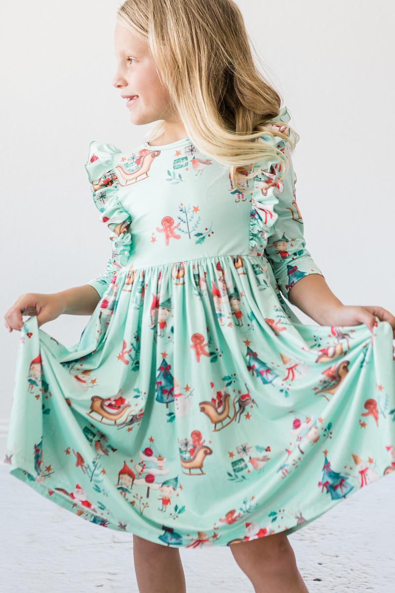 Believe in Your Elf 3/4 Sleeve Ruffle Twirl Dress by Mila & Rose ®