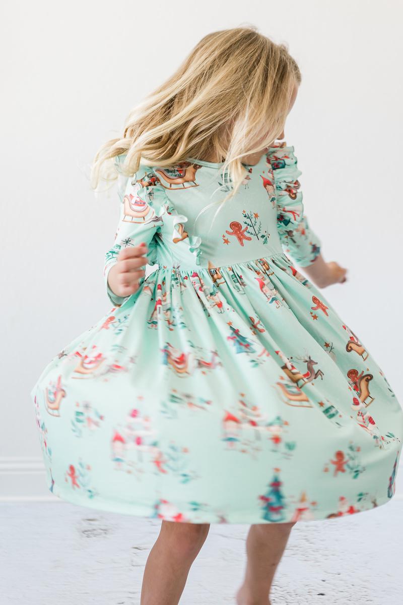 Believe in Your Elf 3/4 Sleeve Ruffle Twirl Dress by Mila & Rose ®