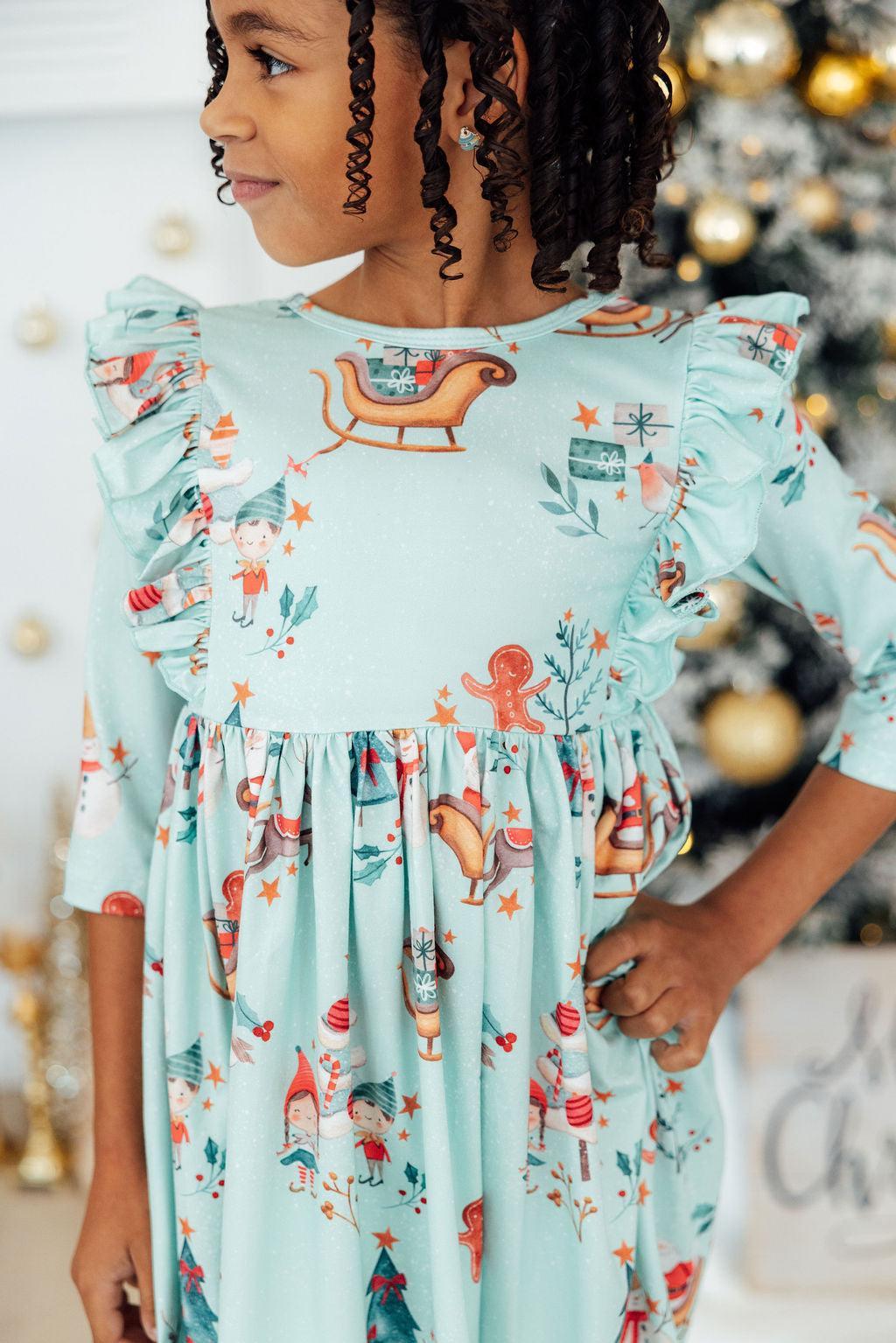 Believe in Your Elf 3/4 Sleeve Ruffle Twirl Dress by Mila & Rose ®