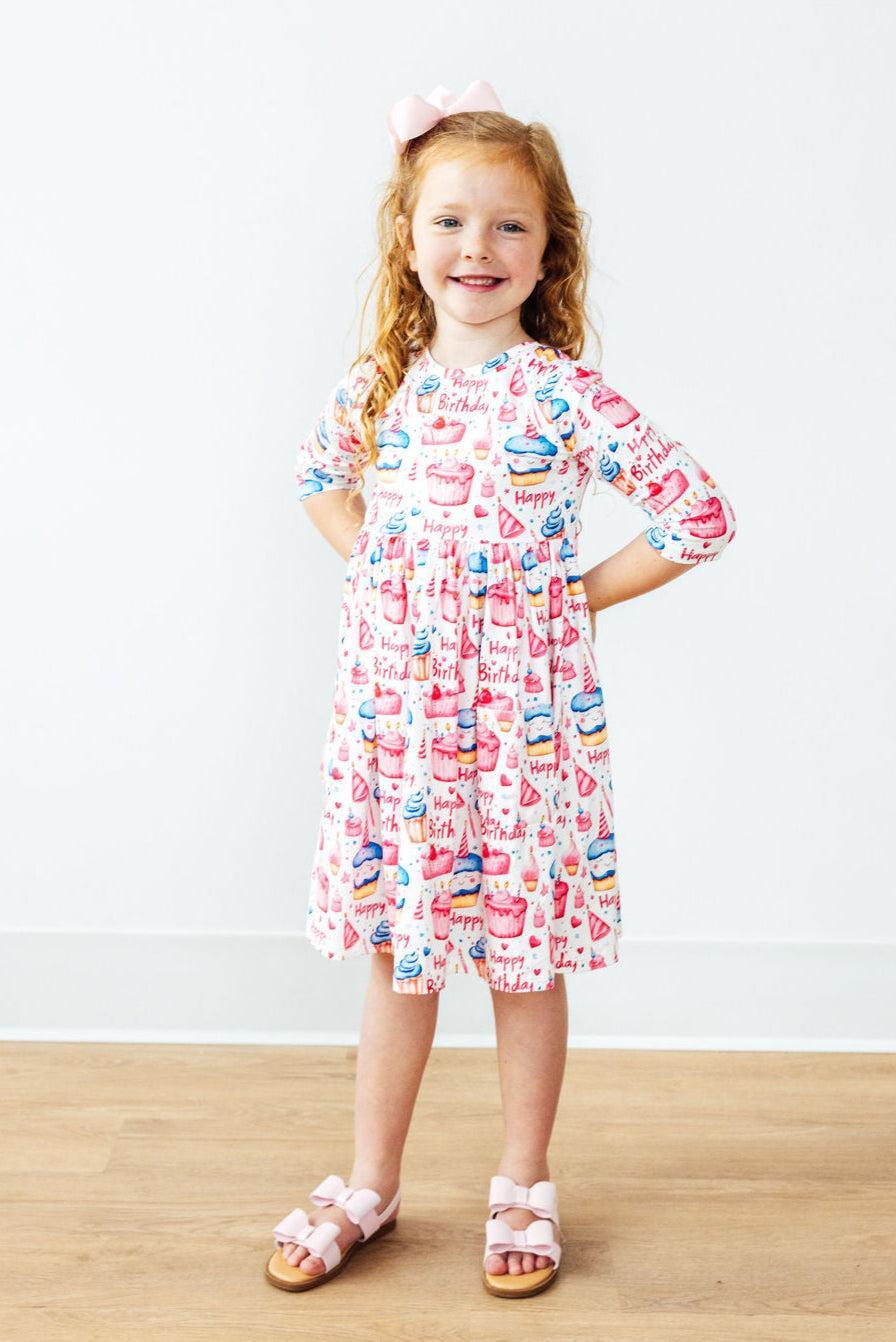 Birthday Girl 3/4 Sleeve Pocket Twirl Dress by Mila & Rose ®