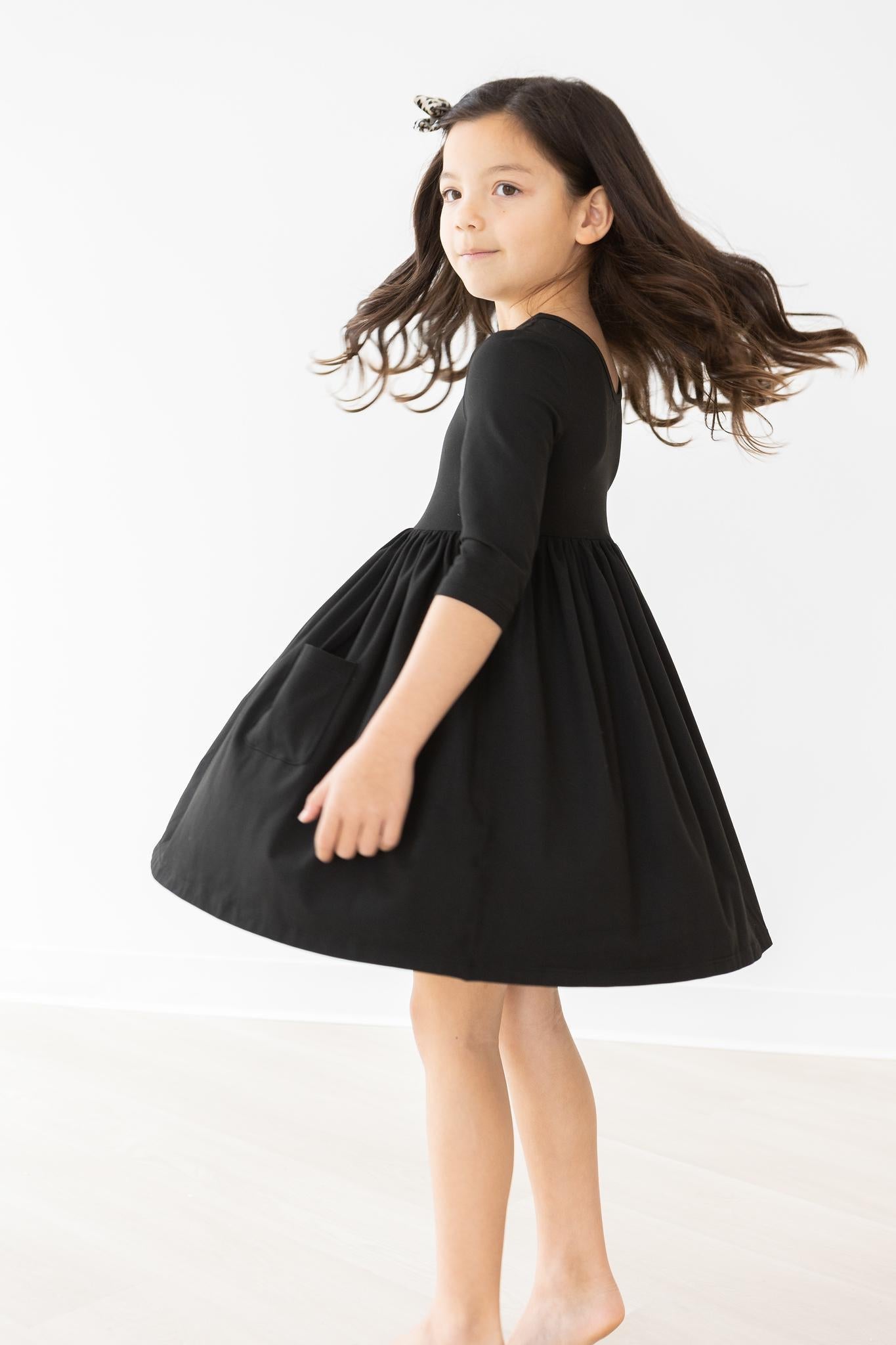 Black 3/4 Sleeve Pocket Twirl Dress by Mila & Rose ®